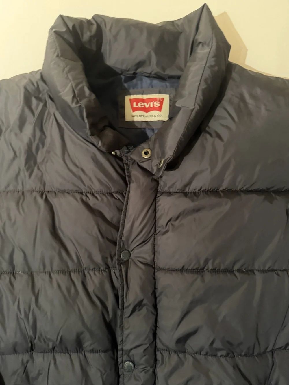 Vtg Levi’s Men’s 2XL Black Puffer Coat Jacket Snap Front Nylon Insulated Coat